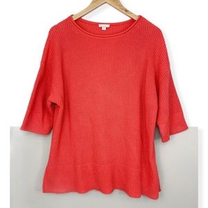 Gap Slouchy Oversize Chunky Knit Half Sleeve Drop Shoulder Corally Red Sweater